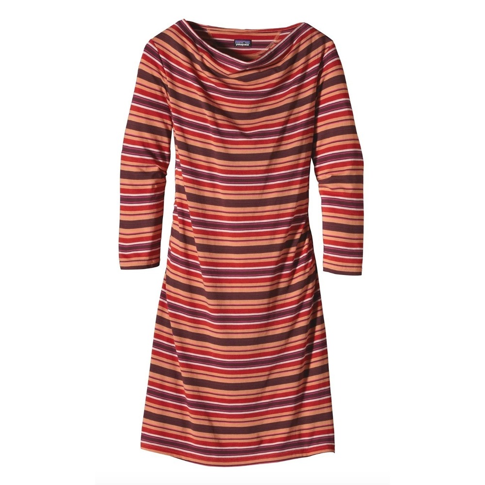 Patagonia Striped Cowl Neck Mini Dress Small Organic Cotton Gorpcore Granola Y2K